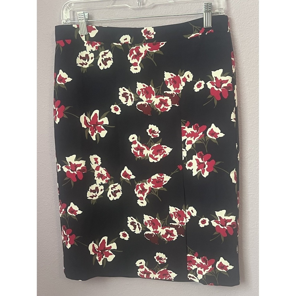 J. Crew Pencil Front Slit Pink White Blue Floral Knee Length Skirt Size 4